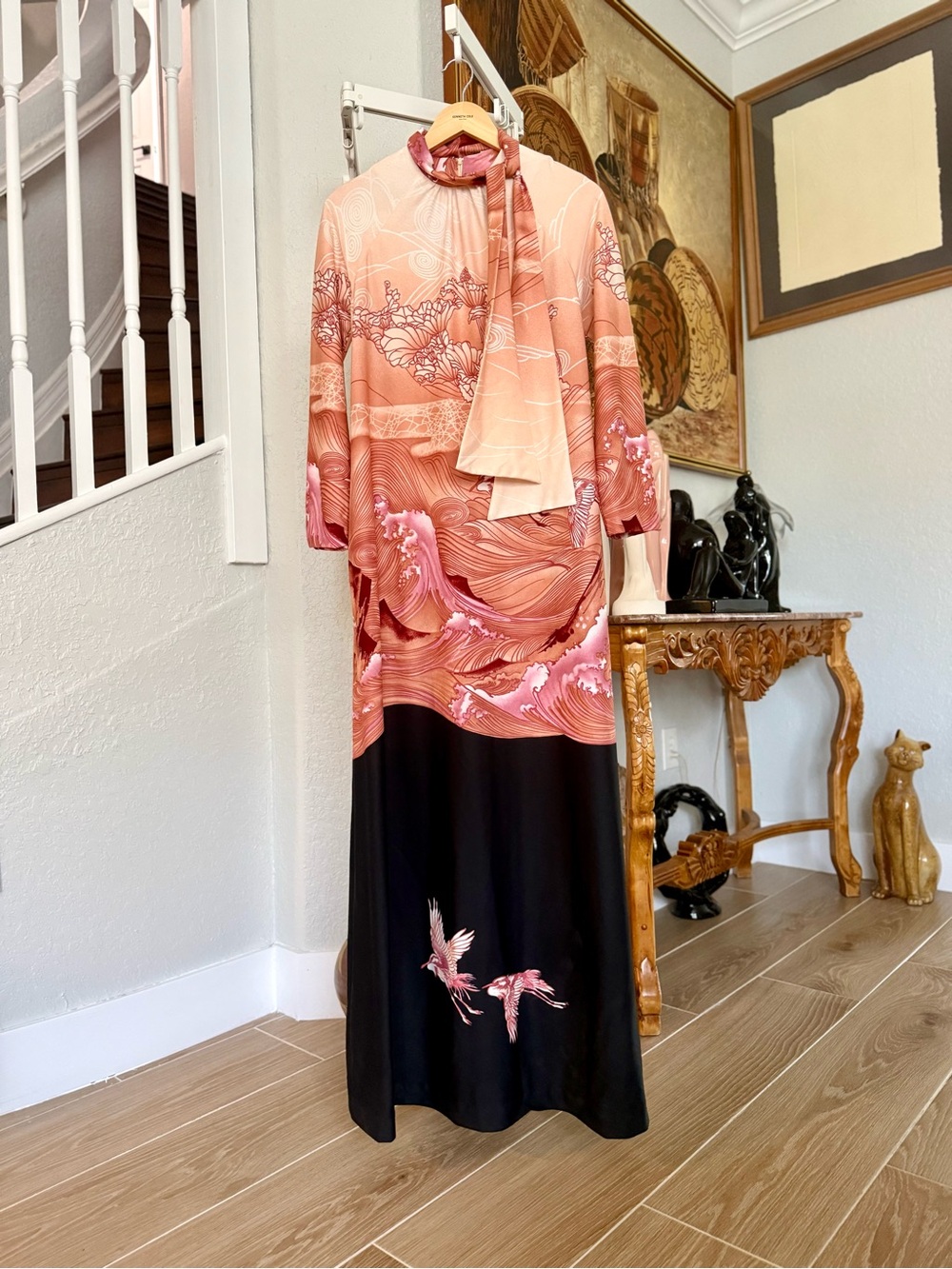 Rare Christian Dior 70s Hiroshige Wave Gown